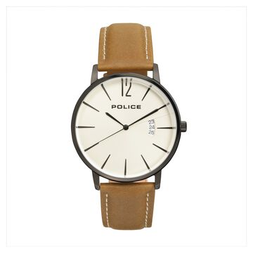 Police Quartz Analog with Date Beige Dial Leather Strap Watch for Men