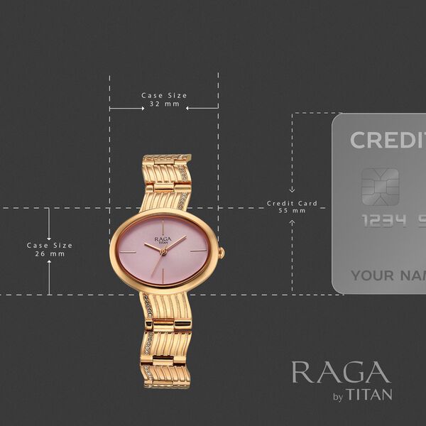 Titan Raga Glimmers Quartz Analog Pink Dial Rose Gold Metal Strap Watch For Women - image number 3