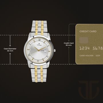 Titan Metal Silver Analog with Day and Date Stainless Steel Strap Watch for Men