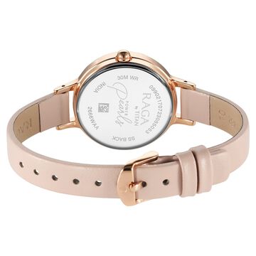 Titan Raga Power Pearls Quartz Analog Mother Of Pearl Dial Leather Strap Watch for Women
