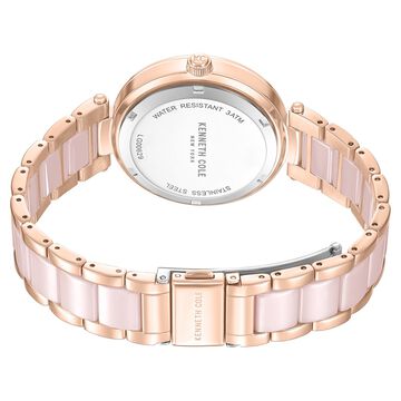 Kenneth Cole Quartz Analog Pink Dial Pink Stainless Steel & Ceramic Strap Watch For Women
