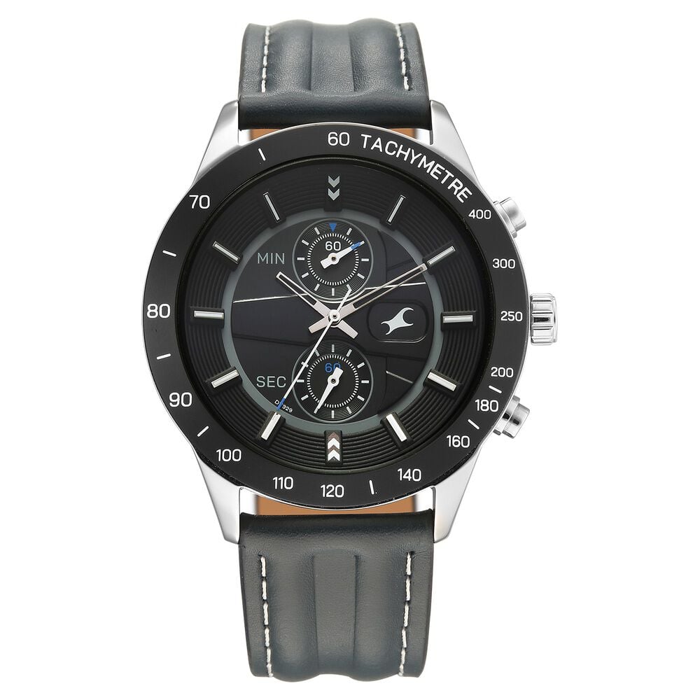 Fastrack Fastrack Overdrive Quartz Chronograph Tachymeter Black Dial Blue Leather Strap Watch For Guys-picture-20