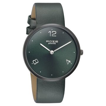 Sonata Poze Quartz Analog Green Dial Leather Strap Watch for Men