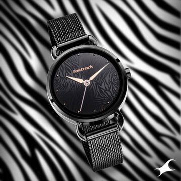 Fastrack Animal Print Quartz Analog Black Dial Stainless Steel Strap Watch for Girls