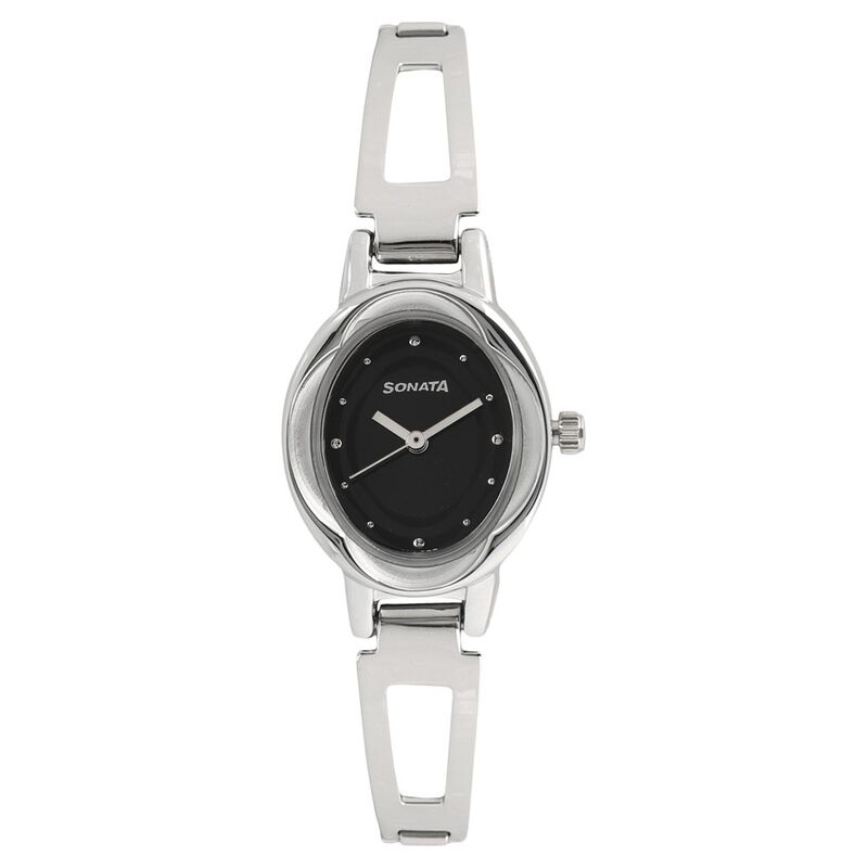 Sonata Quartz Analog Black Dial Stainless Steel Strap Watch for Women - image number 0