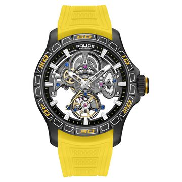 Police Quartz Analog Grey Dial Yellow Silicone Strap Watch For Men