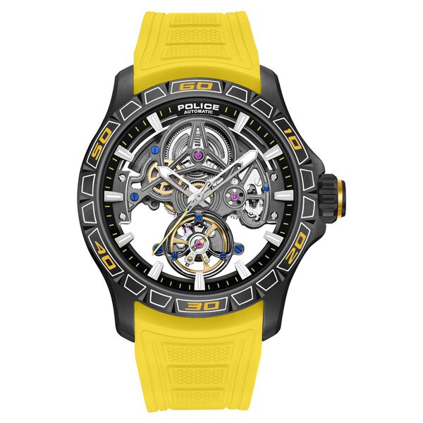 Police Quartz Analog Grey Dial Yellow Silicone Strap Watch For Men - image number 0