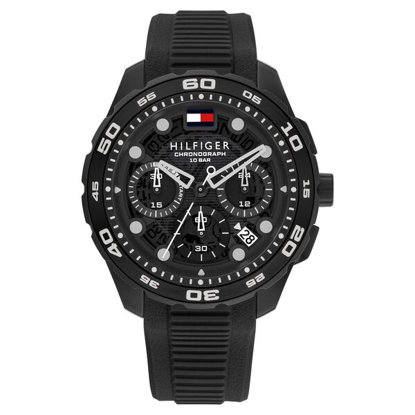 Tommy Hilfiger Quartz Chronograph Black Dial Black Silicone Strap Watch For Men - image number 0