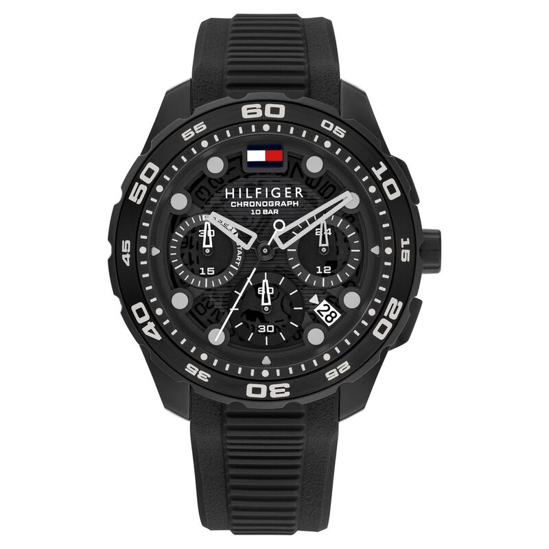 Tommy Hilfiger Quartz Chronograph Black Dial Black Silicone Strap Watch For Men