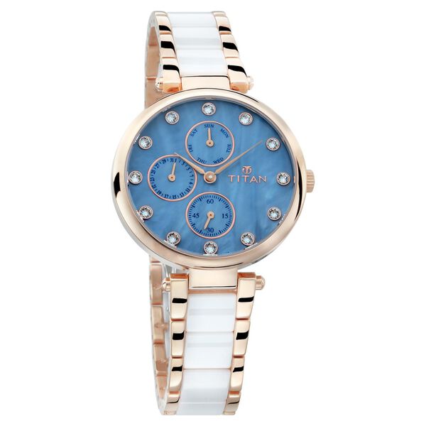 Titan Ceramics Blue Dial Quartz Multifunction Stainless Steel and Ceramic Strap watch for Women - image number 0