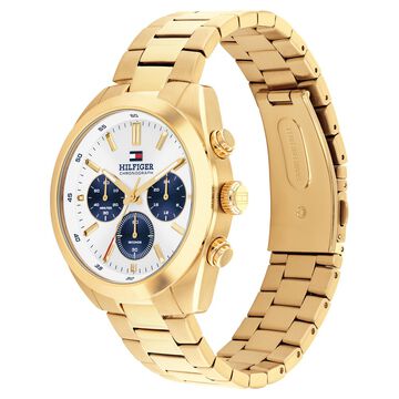Tommy Hilfiger Quartz Chronograph Off White Dial Golden Stainless Steel Strap Watch For Men