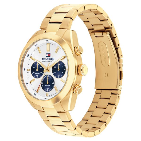 Tommy Hilfiger Quartz Chronograph Off White Dial Golden Stainless Steel Strap Watch For Men - image number 1