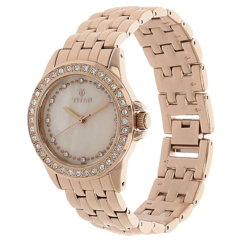 Titan Quartz Analog Champagne Dial Stainless Steel Strap Watch for Women - image number 1