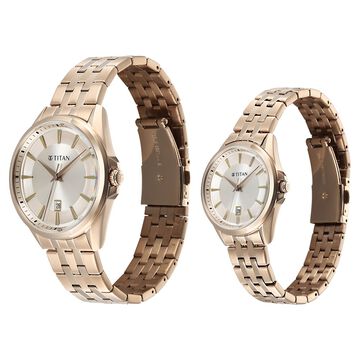 Titan Modern Bandhan Pair Analog with Rose Gold Dial Rose Gold Stainless Steel Strap Watch for Couples