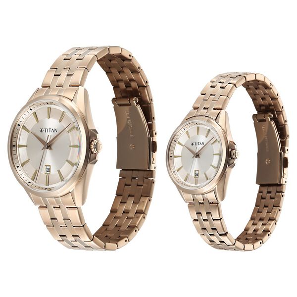 Titan Modern Bandhan Pair Analog with Rose Gold Dial Rose Gold Stainless Steel Strap Watch for Couples - image number 2