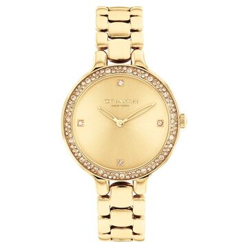 Coach Quartz Analog Golden Dial Golden Stainless Steel Strap Watch For Women