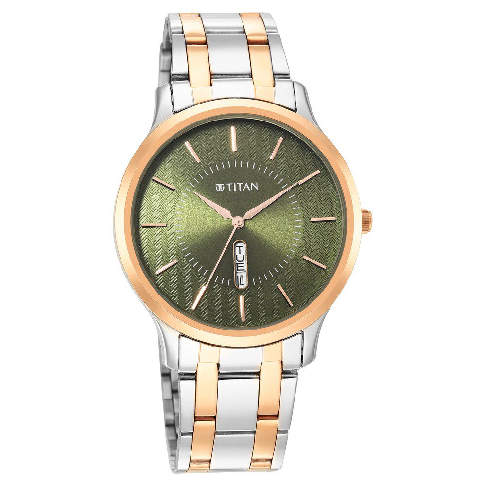 Buy Online Titan Quartz Analog Green Dial Stainless Steel Strap