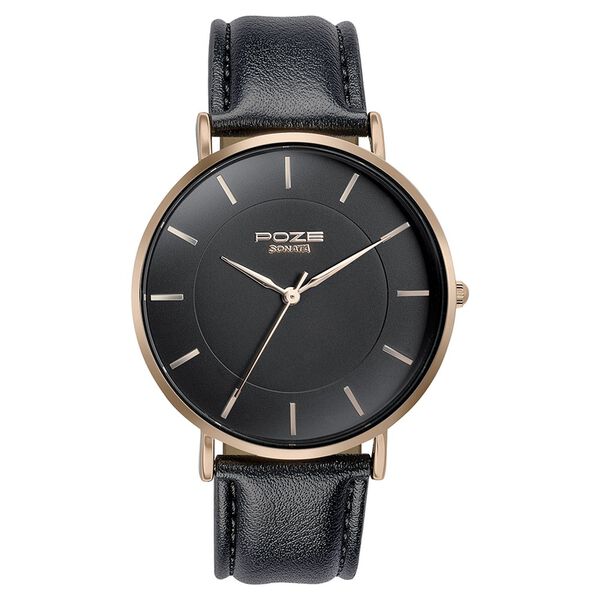 Sonata Poze Quartz Analog Black Round Dial Black Leather Strap Watch For Men - image number 1