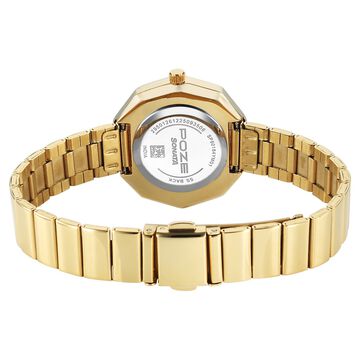 Poze Poze Quartz Analog Pink Dial Golden Stainless Steel Strap Watch For Women