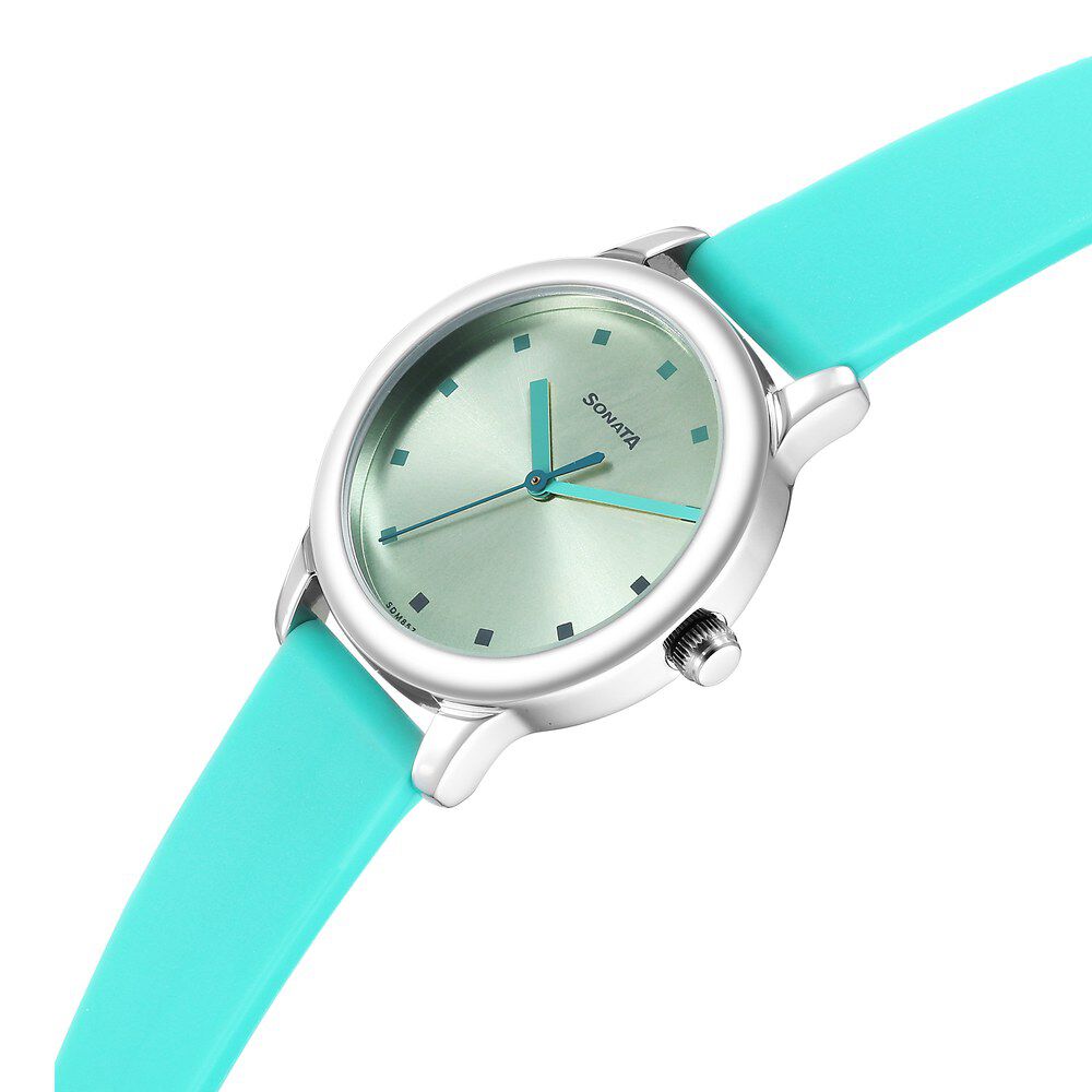 Sonata Splash Green Dial Women Watch With Plastic Strap