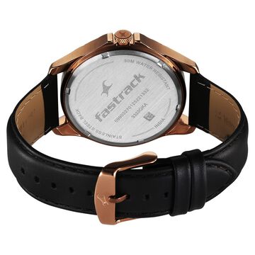 Fastrack Groove Quartz Analog with Date Grey Dial Black Leather Strap Watch For Guys