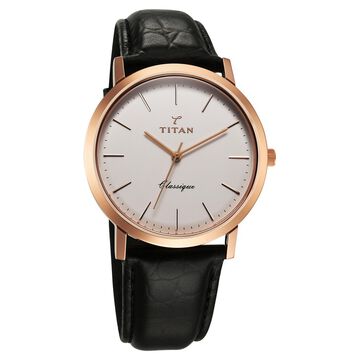 Titan 40 years Quartz Analog Silver Dial Black Leather Strap Watch For Men