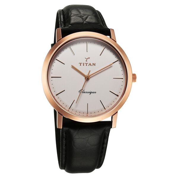 Titan 40 years Quartz Analog Silver Dial Black Leather Strap Watch For Men - image number 1