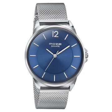 Sonata Poze Quartz Analog Blue Dial Silver Color Stainless Steel Strap Watch For Men