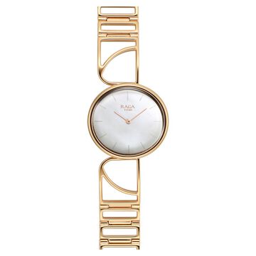 Titan Raga Power Pearls Quartz Analog Mother of Pearl Dial Rose Gold Metal Strap Oval Shaped Watch For Women
