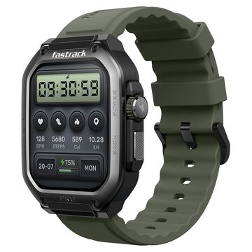Fastrack Active Pro with 4.69 cm AMOLED Display and AOD, Functional Crown, BT Calling Rugged Smartwatch with Green Strap
