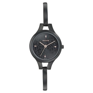 Sonata Onyx Black Dial Women Watch With Stainless Steel Strap