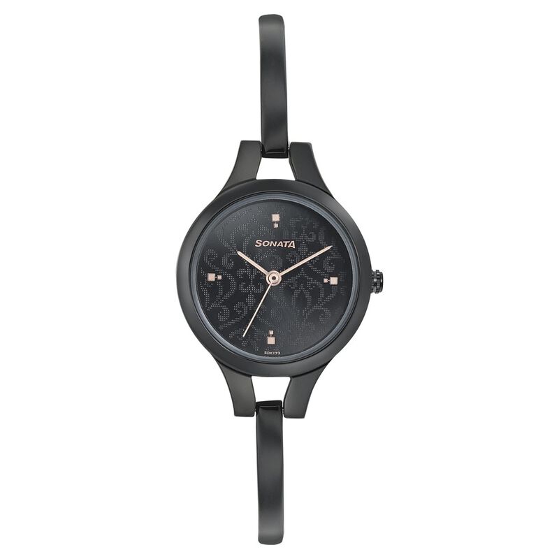 Sonata Onyx Black Dial Women Watch With Stainless Steel Strap