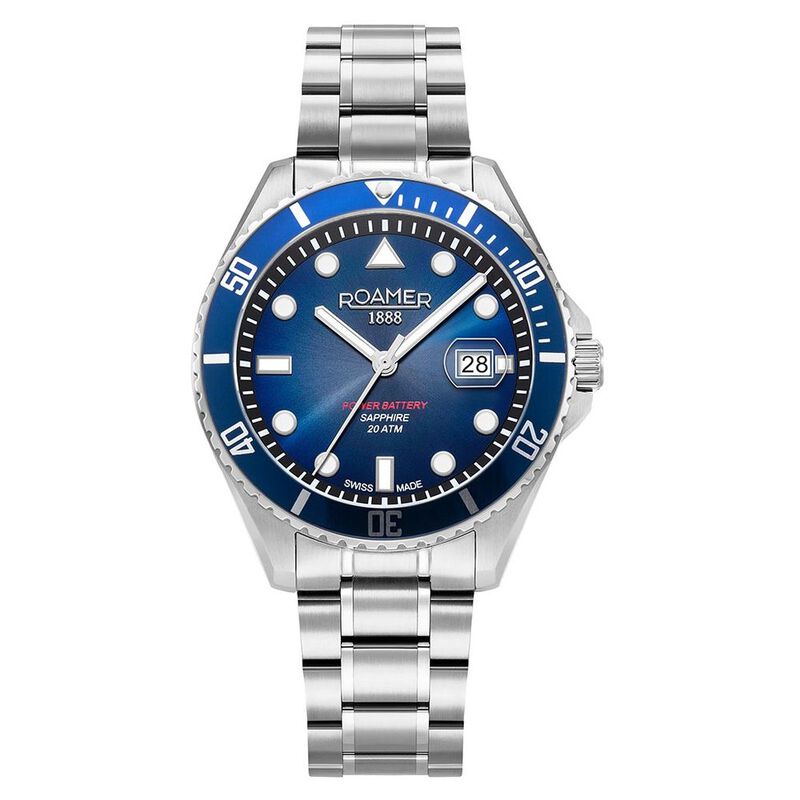 Roamer Pro Diver 200 Quartz Analog with Date Blue Dial Silver Stainless Steel Strap Watch For Men