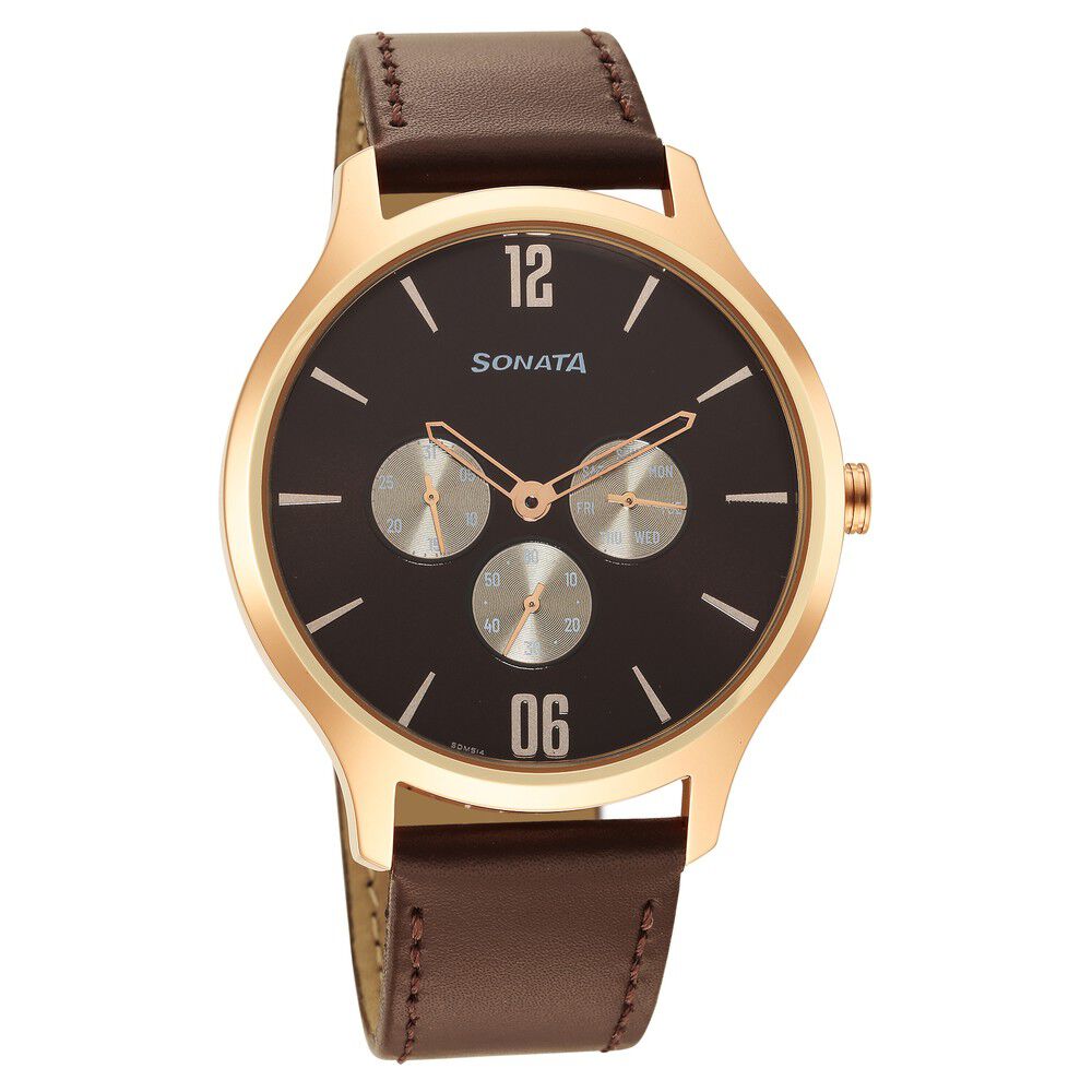 Sonata leather watch best sale price