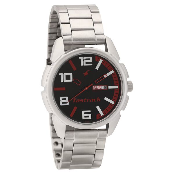 Fastrack Quartz Analog with Day and Date Black Dial Stainless Steel Strap Watch for Guys - image number 0