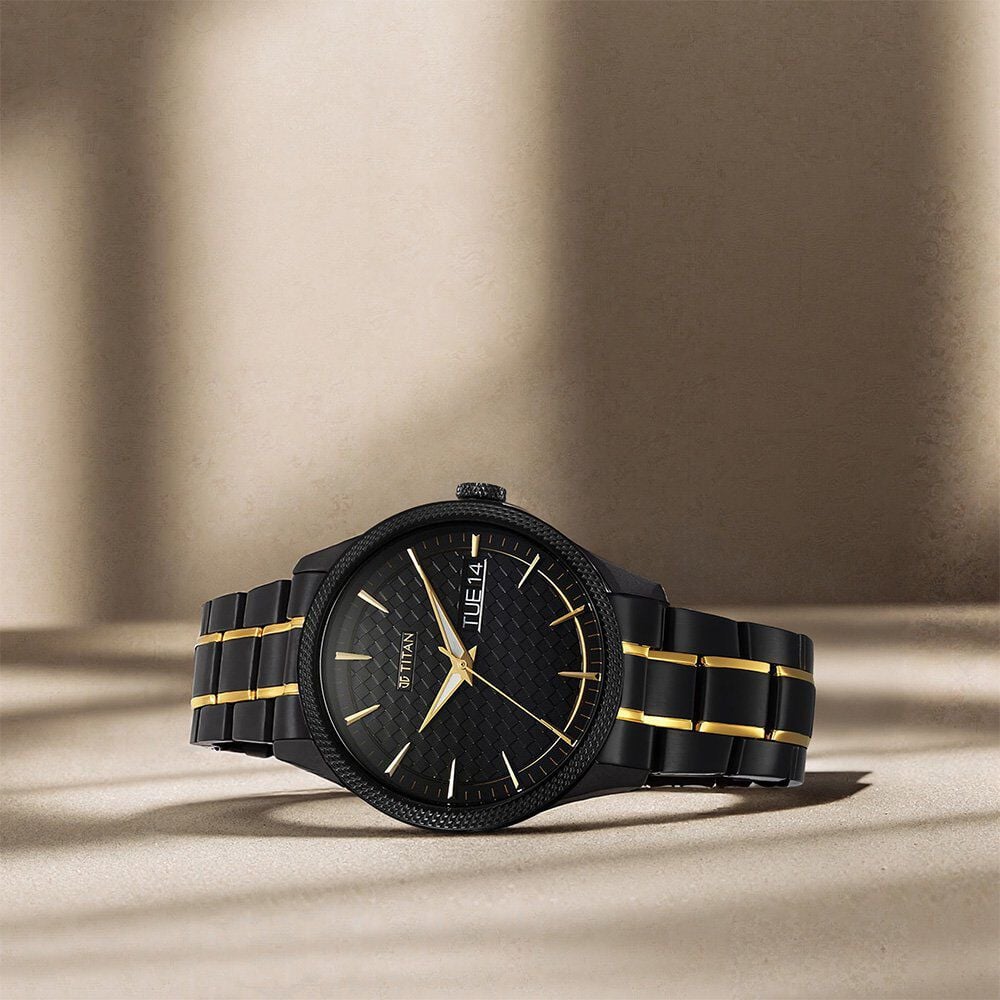 Titan Regalia Opulent Quartz Analog with Day and Date Black Dial Two Toned Stainless Steel Strap Watch for Men-image-23