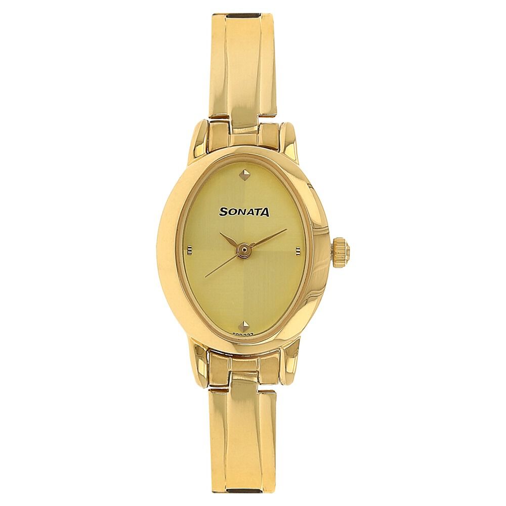 Buy Online Sonata Quartz Analog Champagne Dial Stainless Steel Strap Watch for Women ns8100ym02 Titan
