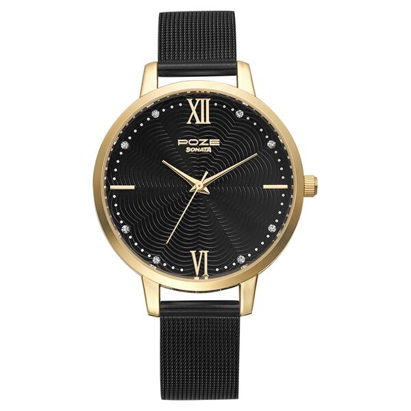 Poze by Sonata Quartz Analog Black Dial Stainless Steel Strap Watch for Women - image number 0