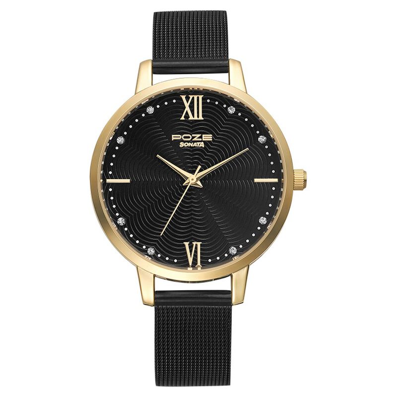 Poze by Sonata Quartz Analog Black Dial Stainless Steel Strap Watch for Women
