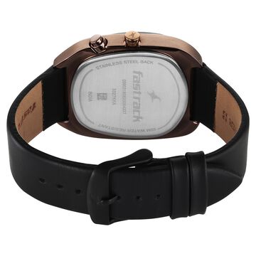Fastrack UFO Quartz Multifunction Black Dial Black Leather Strap Watch For Guys