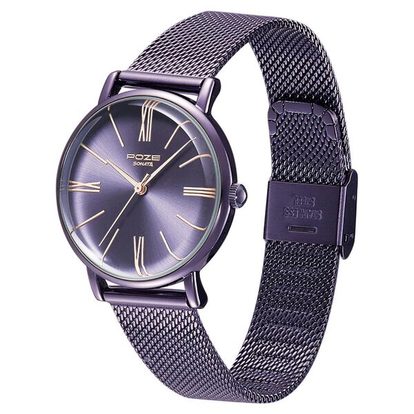 Poze by Sonata Quartz Analog Purple Dial Stainless Steel Strap Watch for Women - image number 2