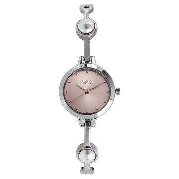 Titan Quartz Analog Pink Dial Metal Strap Watch for Women