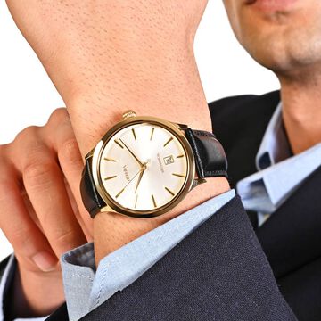 Titan Nebula Abhiyant 18k Gold Hand-Wound Mechanical Analog with Exhibition Caseback Leather Strap Watch for Men