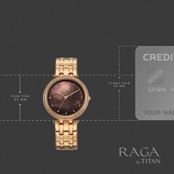 Titan Raga DEC Blaze Quartz Analog Brown Mother Of Pearl Dial Rose Gold Metal Strap Watch For Women - image number 3