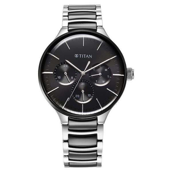 Titan Ceramic Fusion Quartz Multifunction Black Dial Silver Dual-Toned Stainless Steel Bracelet Watch for Men - image number 1