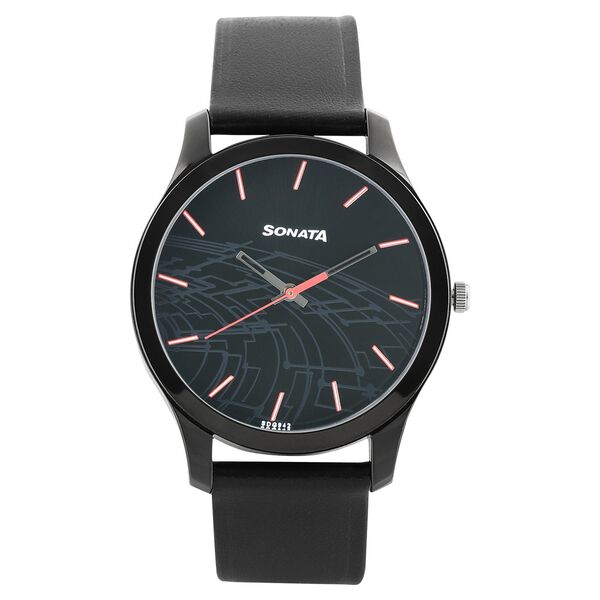 Sonata Nxt Quartz Analog Black Dial Leather Strap Watch for Men - image number 0