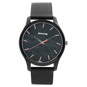 Sonata Nxt Quartz Analog Black Dial Leather Strap Watch for Men