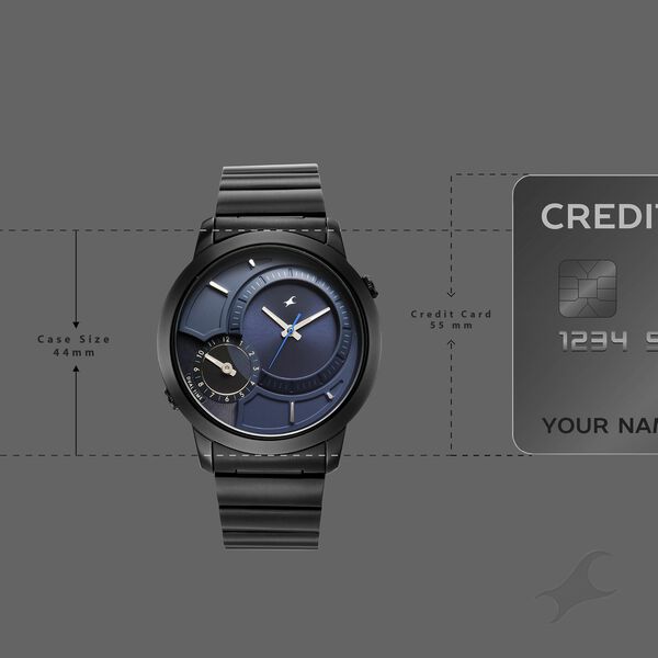 Fastrack Pulse IV Dual Time Watch for Men with Dark Blue Sunray Dial & Black Metal Strap - image number 3