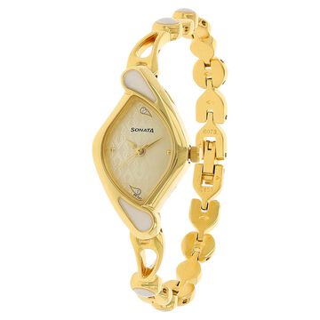 Sonata Quartz Analog Champagne Dial Metal Strap Watch for Women