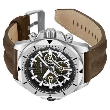 Police Multifunction Green Dial Leather Strap Watch For Men